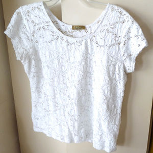 Peck & Peck Weekend white eyelet lace T top  L